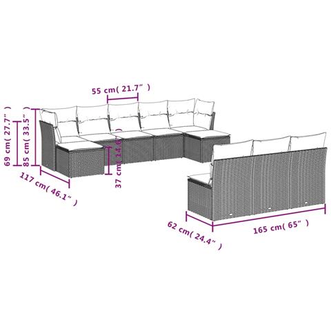 Lusso Casadino -  Set Divano Da Giardino 10 Pz Con Cuscini Beige In Polyrattan - Foto 2