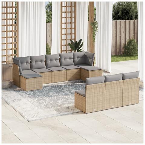 Lusso Casadino -  Set Divano Da Giardino 10 Pz Con Cuscini Beige In Polyrattan - Foto 3