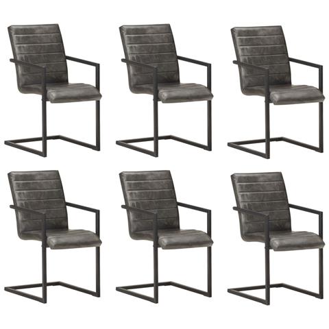 Lusso Casadino - Sedie Da Pranzo A Sbalzo 6 Pz Grigie In Vera Pelle - Foto 2