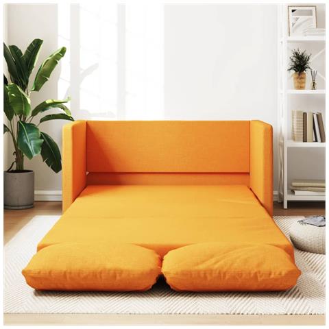 Divano Letto da Terra 2 in 1 Giallo Scuro 112x174x55 cm Tessuto - Foto 2