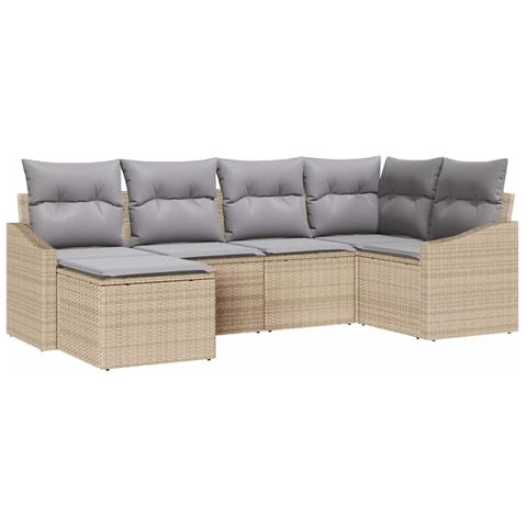Set divani da giardino in 6 pezzi con cuscini beige polirattan - Foto 1