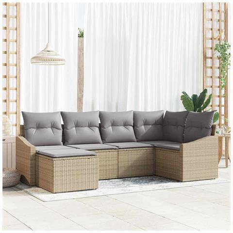 Set divani da giardino in 6 pezzi con cuscini beige polirattan - Foto 2
