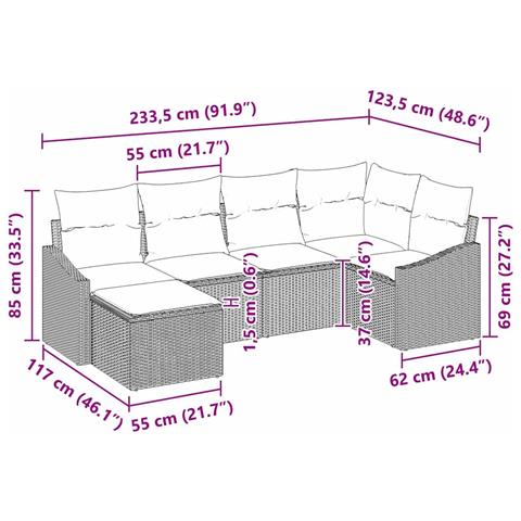 Set divani da giardino in 6 pezzi con cuscini beige polirattan - Foto 9