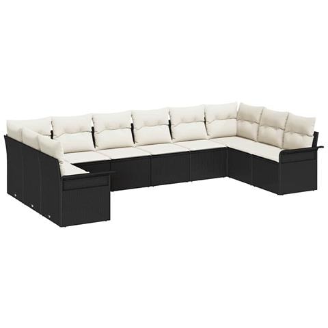 Set Divano da Giardino da 10 Pezzi con Cuscini in Polyrattan Nero, Divano da Giardino per 2 Persone con Spazio di Stoccaggio e Cuscini in Polyrattan Nero - Foto 1