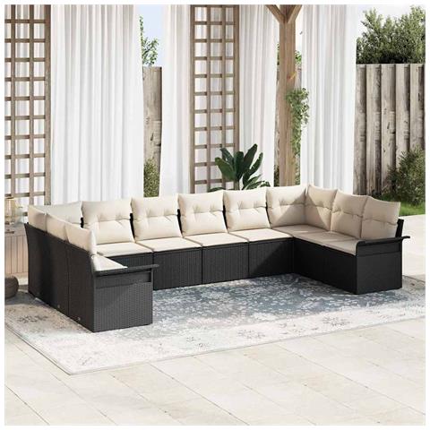Set Divano da Giardino da 10 Pezzi con Cuscini in Polyrattan Nero, Divano da Giardino per 2 Persone con Spazio di Stoccaggio e Cuscini in Polyrattan Nero - Foto 2
