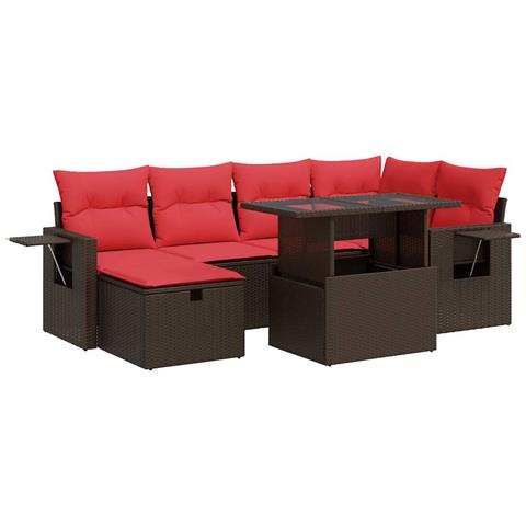 Set Divani da Giardino con Cuscini 7pz Nero Polyrattan Acacia - Foto 1