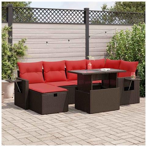 Set Divani da Giardino con Cuscini 7pz Nero Polyrattan Acacia - Foto 2