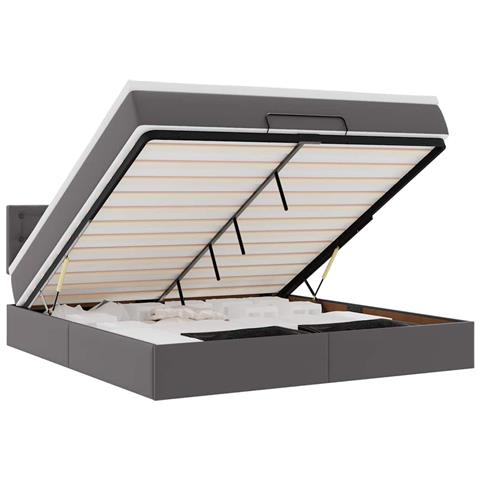 Pouf Letto con Materassi e LED Grigio 180x200cm Similpelle - Foto 1