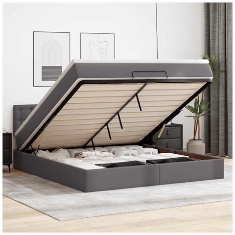 Pouf Letto con Materassi e LED Grigio 180x200cm Similpelle - Foto 2