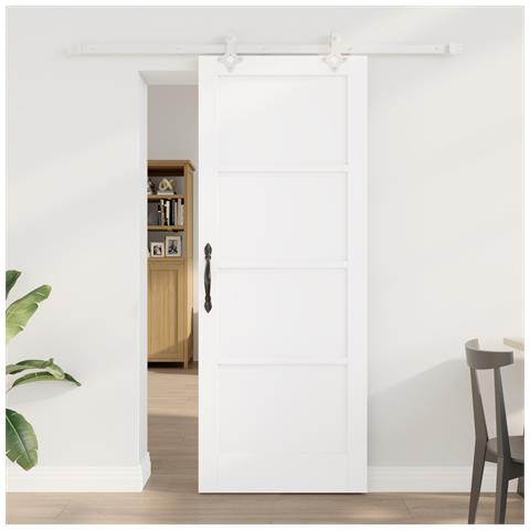 Porta scorrevole  con set di accessori bianco 78x202 cm in legno massiccio di pino, Porta interna  ‘ORKDAL’ bianca 78x202x4 cm in legno massiccio di pino - Foto 2