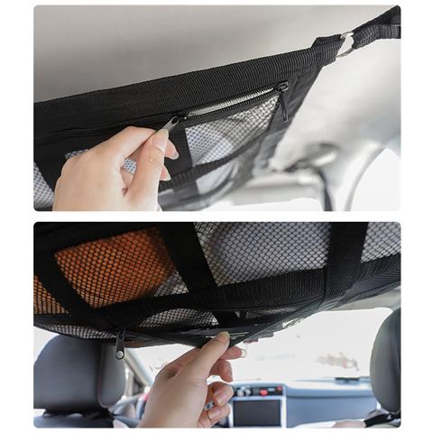 Rete Portaoggetti Per Tetto Auto Quarta Generazione 90x65 Cm, Compatibile Con Accessori Auto, Rete Di Stoccaggio Sospesa Nera In Poliestere E Rete - Foto 5