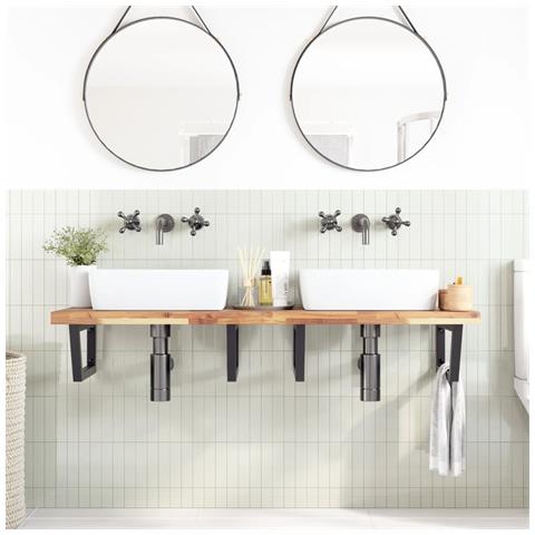 Ripiano A Parete Per Lavabo In Acciaio E Massello Di Acacia - Foto 2