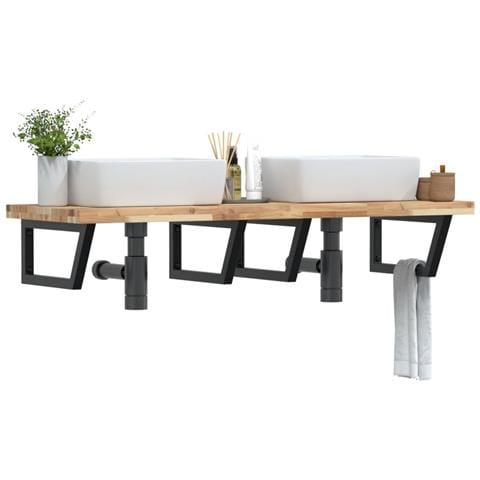 Ripiano A Parete Per Lavabo In Acciaio E Massello Di Acacia - Foto 8