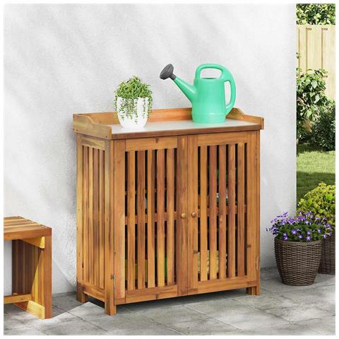 Mobiletto da Giardino con porta Marrone 93 x 41.5 x 98cm - Foto 2