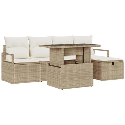 Set Divano da Giardino con cuscino 6 pcs Beige Poly Rattan - Foto 1