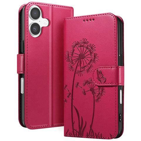 Custodia A Portafoglio Per Iphone 17 Design Premium Fiori Farfalla, Rosso - Foto 1