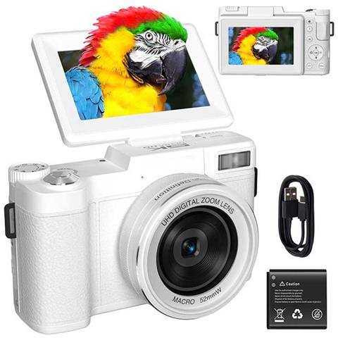Fotocamera Digitale 5k Ultra Hd 64mp Wifi Con Schermo Ribaltabile E Obiettivo Macro White - Foto 2