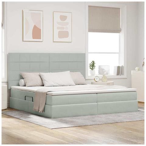 Letto con contenitore e materasso Grigio chiaro 200 x 200 cm - Foto 2