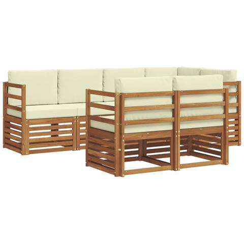 Set divani 7 pcs Naturale e Crema Legno di Acacia Massello - Foto 1