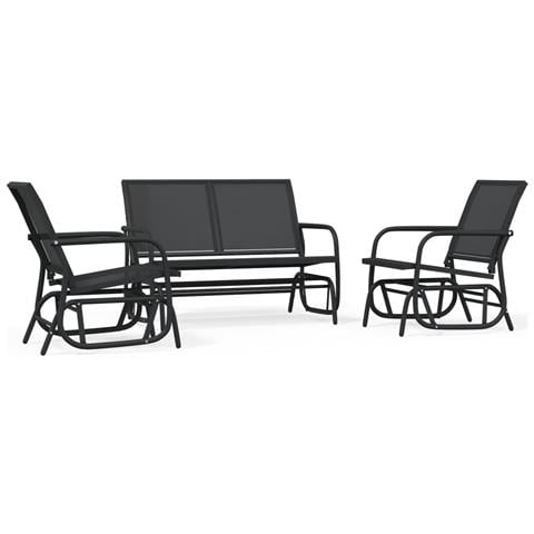 Set Mobili a Dondolo Giardino 3 pz Nero Textilene e Acciaio - Foto 1
