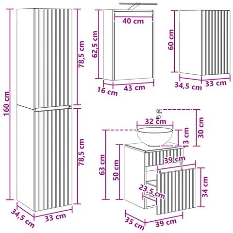 Set di mobili per il bagno 3 pz Sonoma grigio - Foto 10