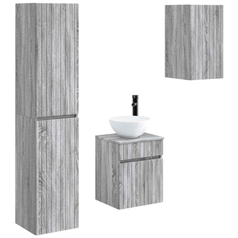 Set di mobili per il bagno 3 pz Sonoma grigio - Foto 1