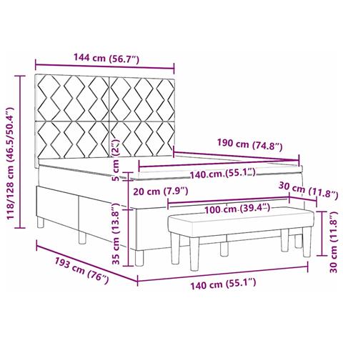 Letto a molle con cuscino Nero 190 x 140 cm Tessuto - Foto 2