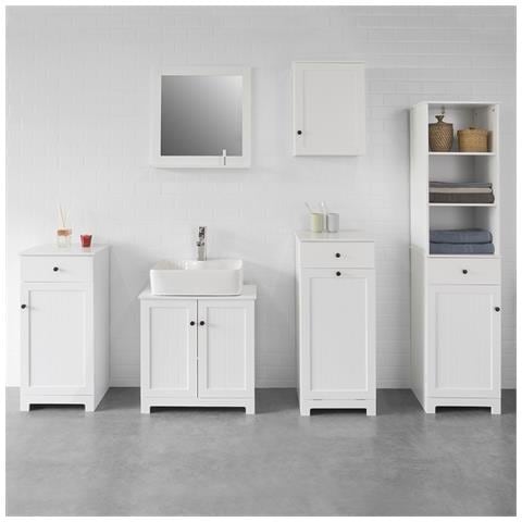 Mobile Alto Colonna Bagno Salvasapzio Con Cassetto E Armadietto L40*p35*a161 Cm Bzr17-w - Foto 2