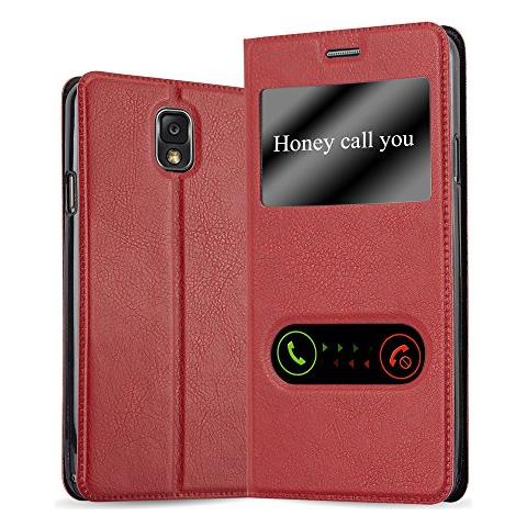 Custodia Compatibile Con Samsung Galaxy Note 3 In Rosso Zafferano - Coperchio Protettivo Con Chiusura Magnetica, Funzione Stand E 2 Finestre Di Visualizzazione - Foto 1