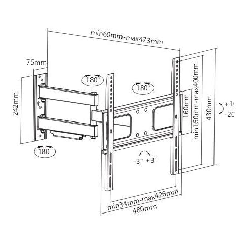23-42-EAX2, 200 x 200,300 x 300,400 x 200,400 x 400 mm, Nero, -20 - 10°, -90 - 90°, Acciaio - Foto 1
