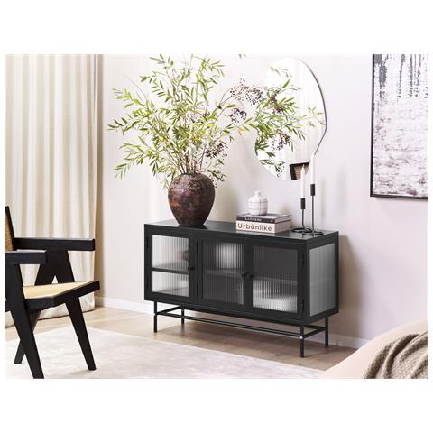 Credenza Espositiva In Vetro Devon Metallo 115 Cm Nero - Foto 1