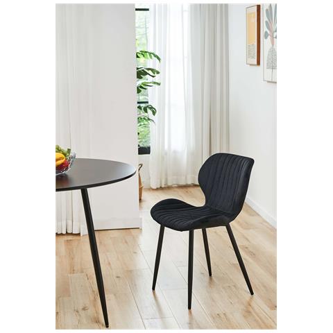 Set di 2 Sedie da Pranzo in Velluto SJ. 17, Colore Nero - Foto 6