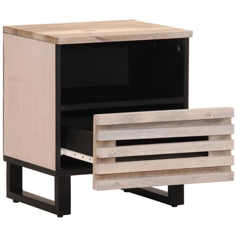 Comodino 40x34x46 cm in Legno Massello di Mango Sbiancato - Foto 2