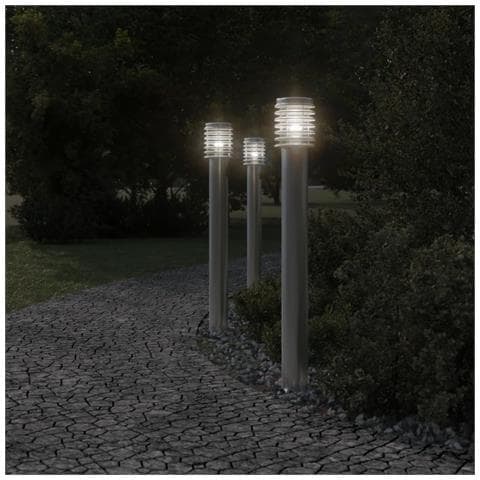 Lampade Da Terra Per Esterni 3 Pz Argento 110cm In Acciaio Inox - Foto 3
