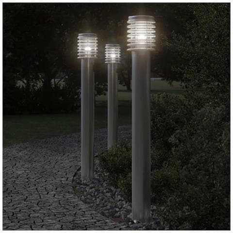 Lampade Da Terra Per Esterni 3 Pz Argento 110cm In Acciaio Inox - Foto 1
