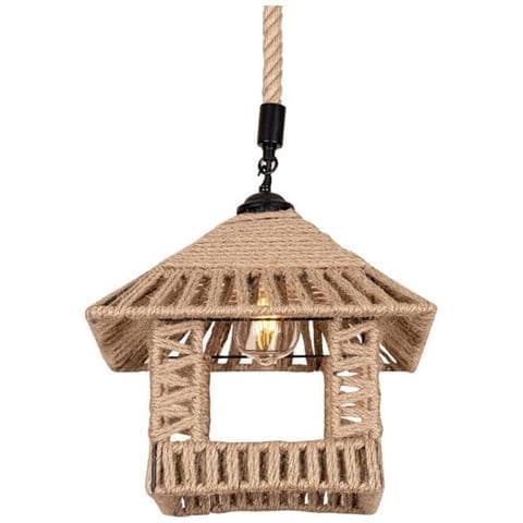 Lampadario A Sospensione Corda In Canapa Stile Vintage Country Portalampada E27 - Foto 1