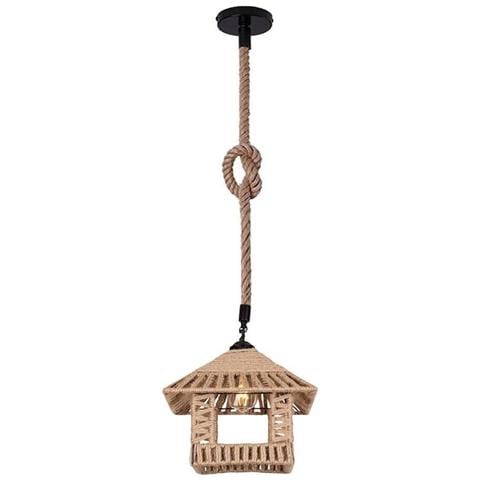 Lampadario A Sospensione Corda In Canapa Stile Vintage Country Portalampada E27 - Foto 2