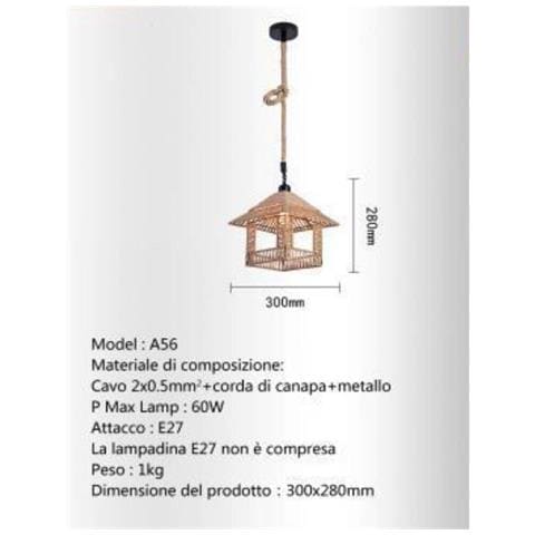 Lampadario A Sospensione Corda In Canapa Stile Vintage Country Portalampada E27 - Foto 6