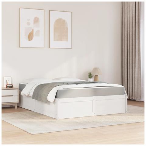 Letto Con Materasso Bianco 160x200 Cm In Legno Massello Di Pino - Foto 3