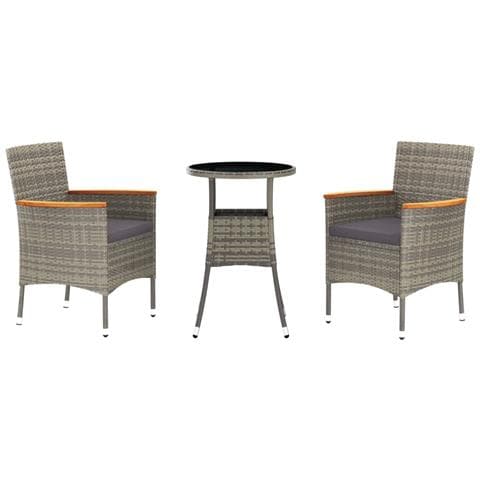 Set Bistrò da Giardino 3 pz con Cuscini in Polyrattan Grigio - Foto 1