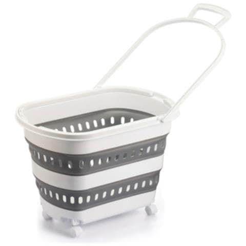 Cesto Portabiancheria Pieghevole In Plastica Da 38 Litri Con Maniglia E Ruote, Contenitore Portaoggetti Pieghevole Con Maniglia E Ruote, Cestino Portabiancheria - Foto 1
