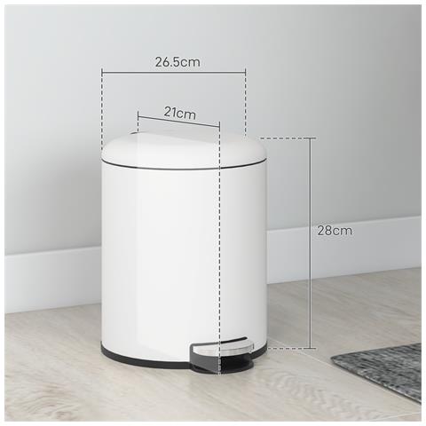 Bidone Immondizia a Pedale da 5L con Coperchio a Chiusura Morbida, in Metallo e PP, 26.5x21x28 cm, Crema - Foto 6