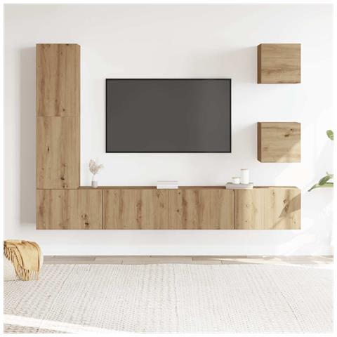 Set Mobile Tv 5 Pz Montato A Parete Rovere In Legno Multistrato - Foto 3