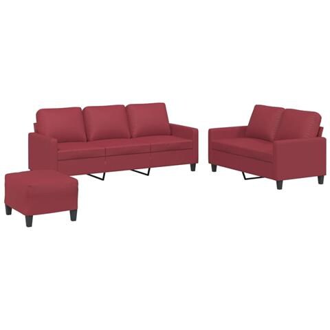 Set Di Divani 3 Pz Con Cuscini Rosso Vino In Similpelle - Foto 2