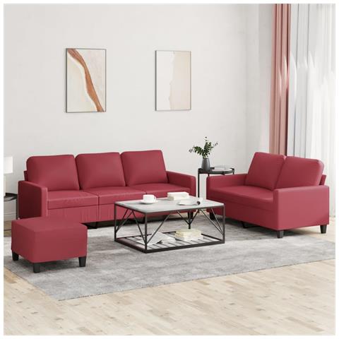 Set Di Divani 3 Pz Con Cuscini Rosso Vino In Similpelle - Foto 1