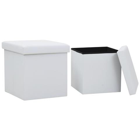 Lusso Casadino -  Sgabelli Pieghevoli Con Contenitore 2 Pz Bianchi In Similpelle - Foto 2