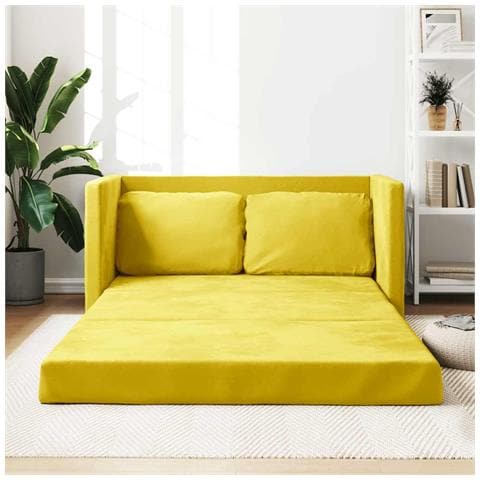 Divano Letto da Terra 2 in 1 Giallo Scuro 122x204x55 cm Velluto - Foto 2