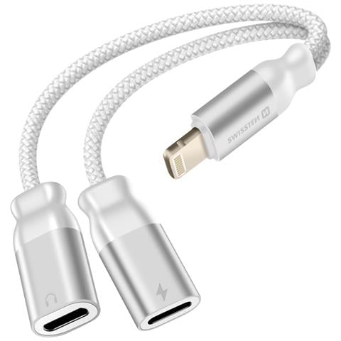 Splitter Audio /carica Lightning 2in1 Nylon, Bianco - Foto 1