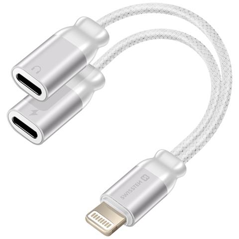 Splitter Audio /carica Lightning 2in1 Nylon, Bianco - Foto 2