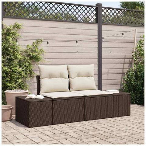 Divano da giardino a 2 posti con spazio di stoccaggio e cuscini Marrone Rattan sintetico - Foto 2